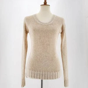 Club Monaco Women Sz S Pullover Sweater Beige Ribbed Hem Long Sleeve Jewel Neck  - Picture 1 of 6
