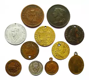 BRITISH + WORLD TOKEN/MEDAL LOT X 11 INC 1809-1810 COPPER CO, 1840 NOVA SCOTIA. - Picture 1 of 6