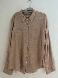 Camisa Top Blusa Lilly Pulitzer Mujer Marrón Lino Abotonada LS Bolsillo XL - Imagen 1 de 11