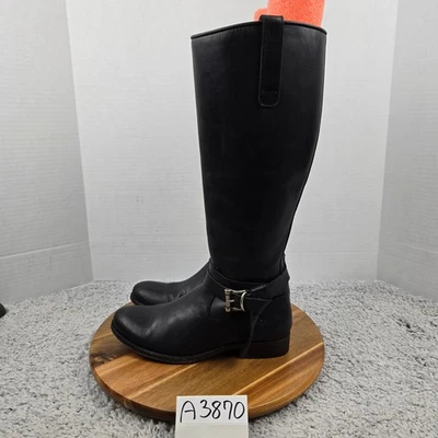 Bota de montar alta estilo de vida informal de cuero negro anudado Frye 7B Melissa para mujer Foto 1 de 4