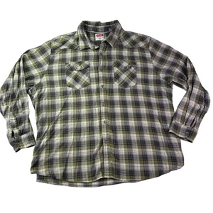 Wrangler Shirt Mens 3XL Green Black Plaid Long Sleeve Button Front Chest Pockets - Picture 1 of 6
