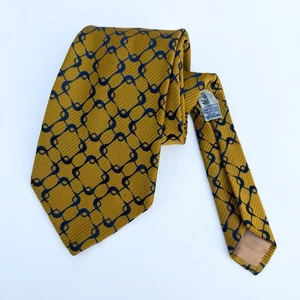 Vintage 1970's Maas Brothers Mens Tie by Lacrosse Gold Blue Geometric - Picture 1 of 5