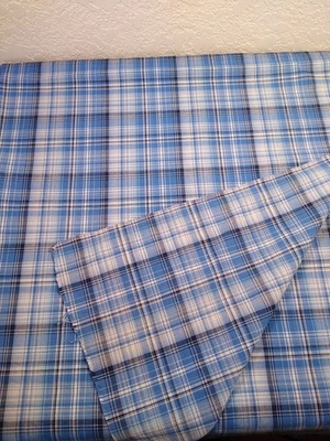 WOVEN COTTON STRETCH FABRIC blue plaid 2+ yards x 43w vintage material for shirt - Image 1 of 4