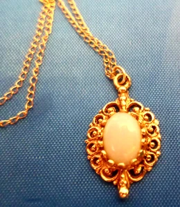 Vintage  14k Yellow Gold Opal Pendant Chain Necklace 18" L - Picture 1 of 8