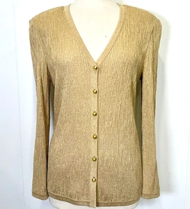 St.John Knopf Jacke Cardigan Gold Neuheit Metallic Strick Neu ohne Etikett Gr. 8 - Bild 1 von 4