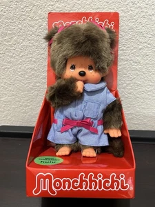 Monchhichi Bandai Denim Dungaree Pacifier Thumb 8" Pre-Owned Orig Packaging - Picture 1 of 8