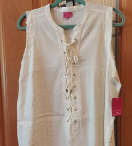 NWT Trina Turk Women's Size XL Sleevless Summer Dress Knee Length White Linen - Picture 1 of 6