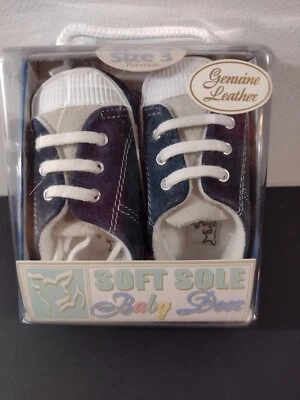 Baby Deer 软底儿童鞋,尺寸 3,真皮,牛仔和白色 — 第 1/2 张图片