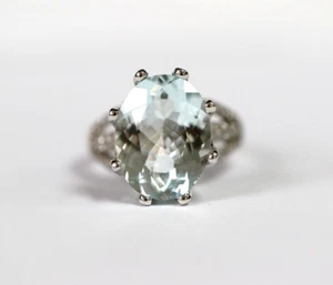 925 Silver / Aquamarine / White Topaz Ring - Picture 1 of 4
