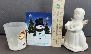 Lot VTG Stained Glass Snowman Angel Christmas Tealight Volitive Candle Holders - Picture 1 of 15