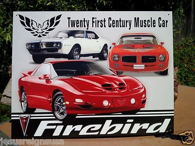 Vintage Pontiac Firebird Tribute Tin Metal Sign Muscle Car Classic Garage Shop   - Image 1 of 4
