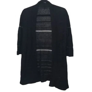 Coldwater Creek Black Linen Blend Open Knit Open Front Cardigan Approx Small - Picture 1 of 7
