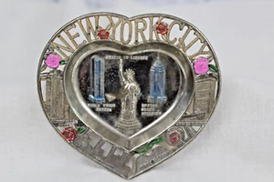 Vintage New York City Souvenir Metal Trinket Dish Ashtray Heart Shape Japan - Picture 1 of 4