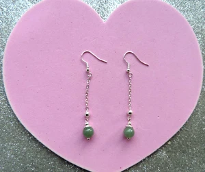 Bellissimi Orecchini Pendenti Giada 5 Cm. Lungo + ganci - Foto 1 di 4