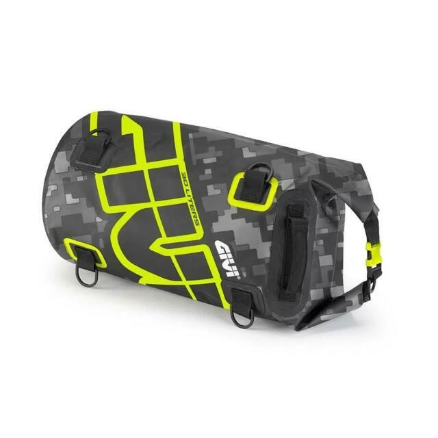 GIVI EA114CM 30L Borsa Rullo Impermeabile da Sella o Portapacchi - Camouflage Grigio e Giallo