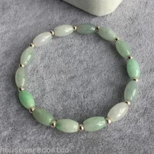 Natural Jadeite Bracelet Bangle Real Myanmar Jades Beads Elastic Beaded - Picture 1 of 3