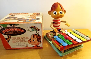 VINTAGE 1963 ROSCO JAPAN PINOCCHIO BATTERY OPERATED TIN TOY W/BOX - NON WORKING - Picture 1 of 17