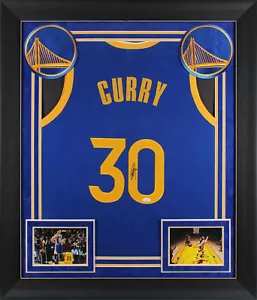 Warriors Stephen Curry Authentic Signed Blue Pro Style Framed Jersey JSA - Picture 1 of 2