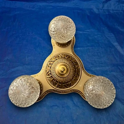 Brass Mica Three Socket Antique Light Flush Mount Fixture Wow! 22F - Image 1 of 4