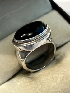 Black Onyx Ring - size 8 oval Black Onyx Sterling Silver - Claudia Agudelo Exex - Picture 1 of 11