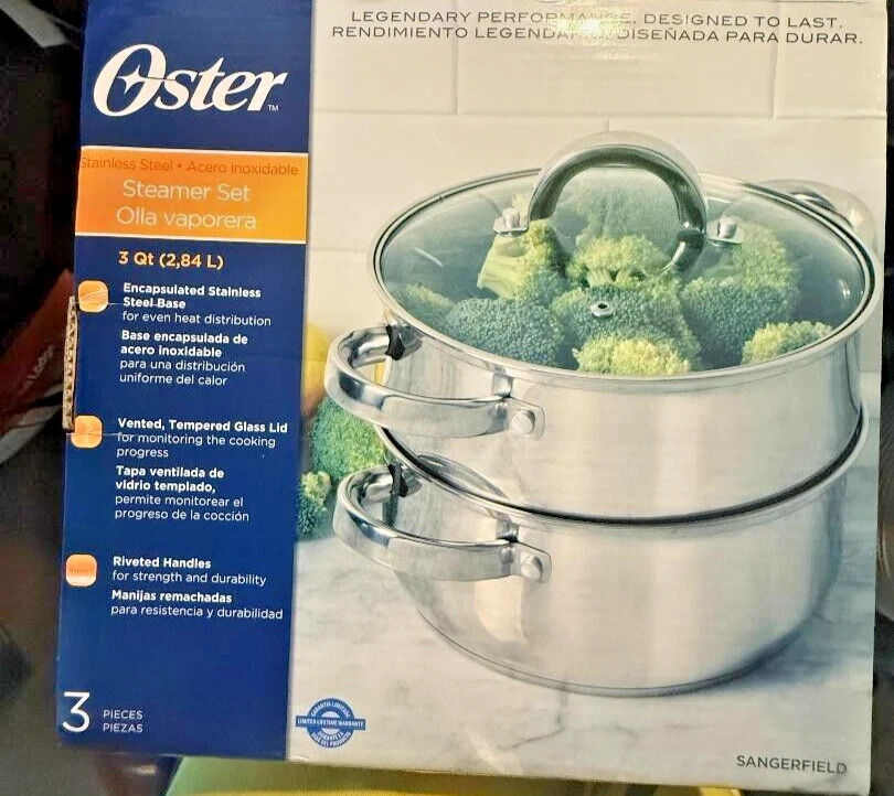 OSTER SANGERFIELD Vaporizador de Alimentos Juego de 3 Piezas Acero Inoxidable 3 cuartos 2.84L - Tarjeta de Garantía Foto 1 de 4