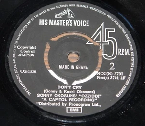 SONNY OKOSUNS ~ HELP b/w DON'T CRY ~ GHANA HIS MASTER'S VOICE HMV AFROBEAT 7" - Picture 1 of 2