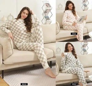 ComfyLuxe Checkered Pattern Pullover Lounge Sweater - Picture 1 of 16