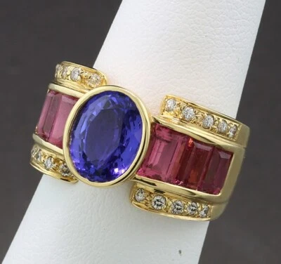 Tansanit Turmalin Brillant Ring 750 Gelbgold 10,4 Gramm  Wert 6.790 Euro Neu - Bild 1 von 4