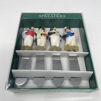 Boston Warehouse Juego de 4 Servidores Anfitriones Pingüinos Fiesta de Queso Snacks Esparcidores Foto 1 de 4