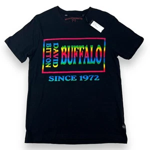 MEN'S SMALL Buffalo David Bitton T-Shirt Graphic Tee Metallic Rainbow Logo NWT - Picture 1 of 14