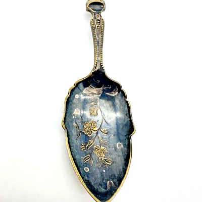 Cuchara de bayas plateada AA estética c.1890 con mango de marfil y cuenco floral dorado Foto 1 de 4