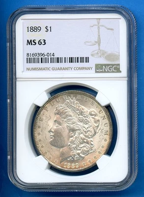1889 P NGC MS63 Morgan Silver Dollar $1 US Mint Coin 1889-P MS-63 - Image 1 of 3