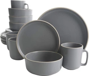 Gibson Home Zuma 16-Piece Plates, Bowls, & Mugs Dinnerware Set - Matte Gray - Picture 1 of 6