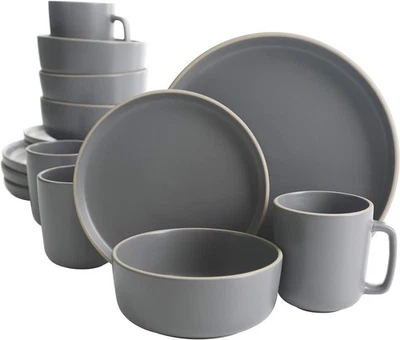 Gibson Home Zuma 16-Piece Plates, Bowls, & Mugs  Dinnerware Set - Matte Gray - Image 1 of 4
