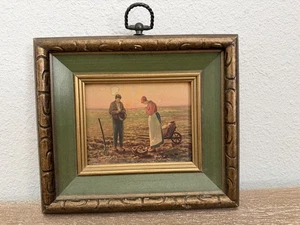 Impresión enmarcada naranja de colección "El Ángelus" por Jean François Millet escena rústica de granja - Imagen 1 de 11