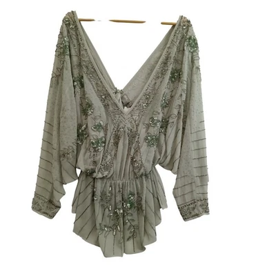 Asos Top Size 12 Green Polyester Women's Embellished Party Tags Wear Preloved  - Image 1 of 4