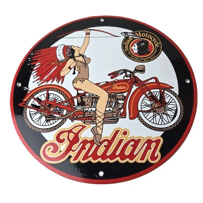 Vintage Indian Motorcycles Sign - Porcelain Gas Pump Service Station Sign - Image 1 of 4