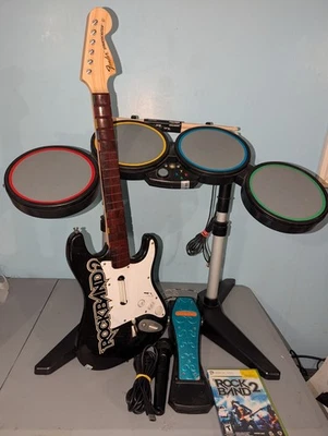Xbox 360 Rock Band Bundle Drums Guitar Mic - Fully Tested  - Image 1 of 4