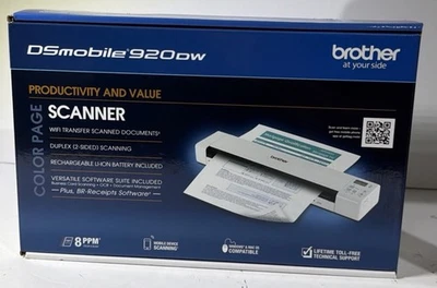 Escáner de páginas a color móvil dúplex inalámbrico Brother DS-920DW - blanco Foto 1 de 4