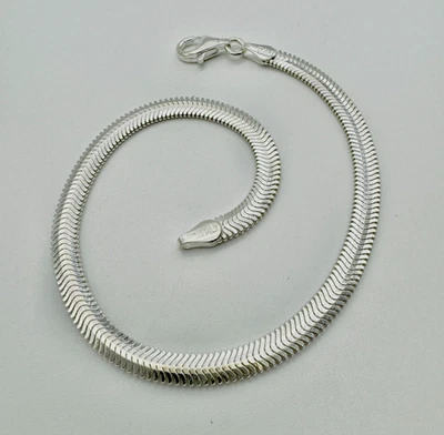925 REAL Sterling Silver 5mm Snake Bracelet Herringbone Chain 8 Inch NEW - Image 1 of 4
