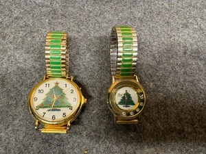 Ladies Christmas Holiday Watch Pair Xmas Christmas Tree Untested Vintage - Picture 1 of 5