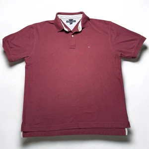 Tommy Hilfiger Polo Shirt Men’s XL Y2K Burgundy Cotton Logo Short Sleeve - Picture 1 of 6