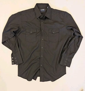 Camisa de vaquero Wrangler para hombre manga larga XL negra sobre rayas negras perla broches de presión - Imagen 1 de 10