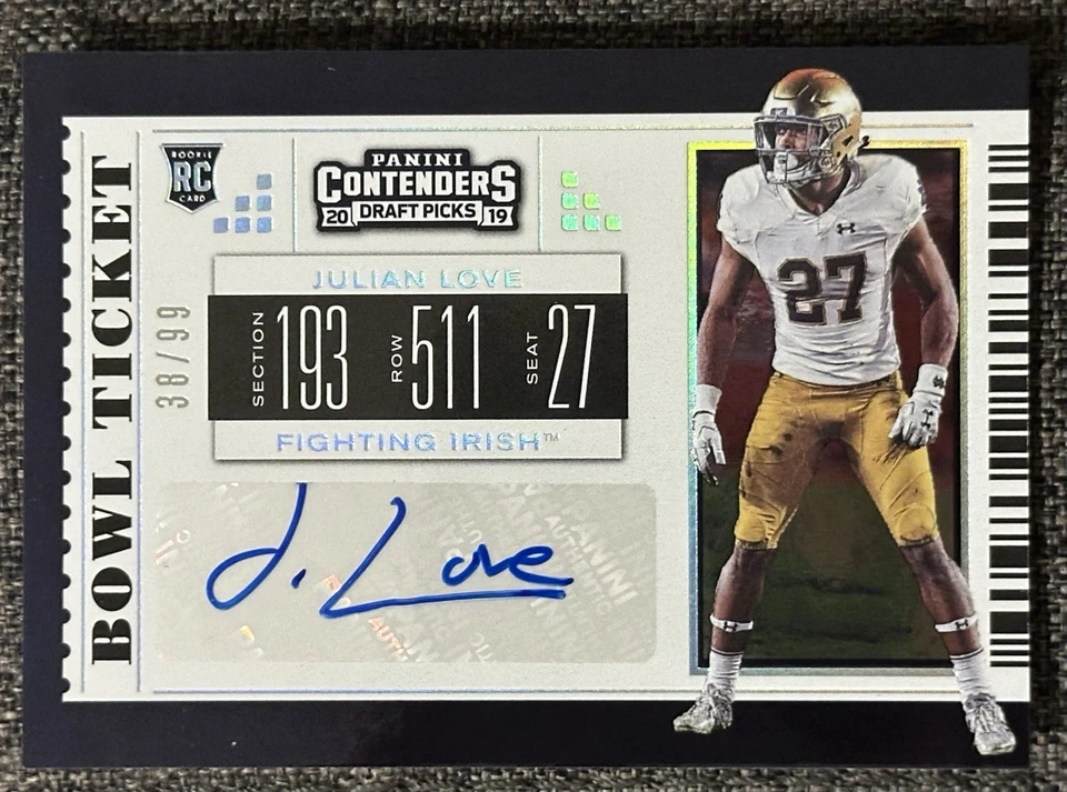 2019 Contenders Draft Picks College Bowl Ticket /99 Julian Love RC Auto Giants - Image 1 of 4