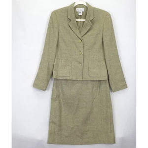 Talbots Collection Silk Wool Blazer Skirt Suit Women 10 Tweed Olive Lined USA - Picture 1 of 13
