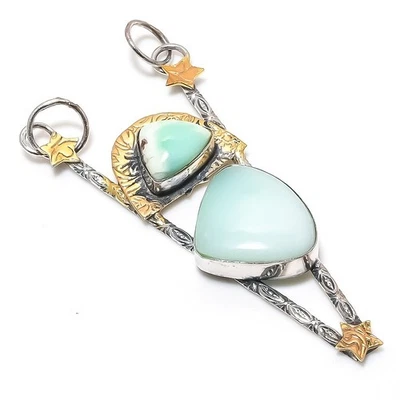 Colgante de dos tonos de plata de ley 925 con piedras preciosas de crisoprasa natural 3,39" regalo Q54 Foto 1 de 4