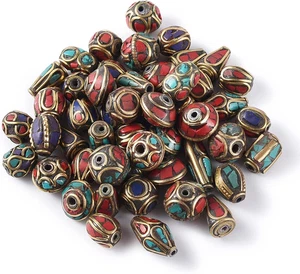 50 Pezzi Perline Fatte a Mano Stile Tibetano Turchese Corallo Perline Distanziatore Perline R... - Foto 1 di 12