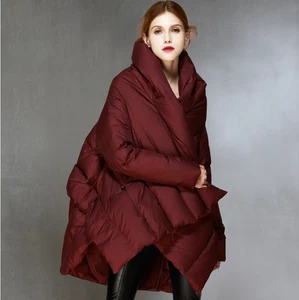Korean Women's Mid Length Thickened Loose Oversized Duck Down Jacket Cape Coat - Picture 1 of 15