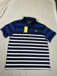 Under Armour Uomo The Playoff Polo Golf, 2XL Rigato Blu Navy Bianco Nuovo con etichette - Foto 1 di 4