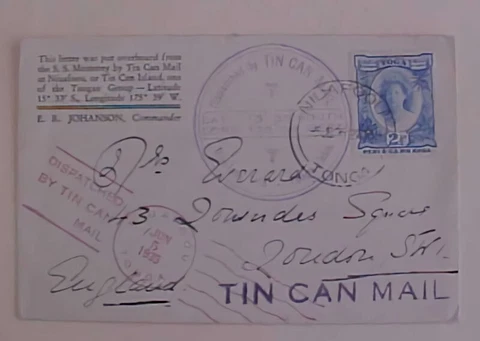 TONGA  TIN CAN COVER 1935 TO LONDON WITH CAPTAINS STATEMENT Cover